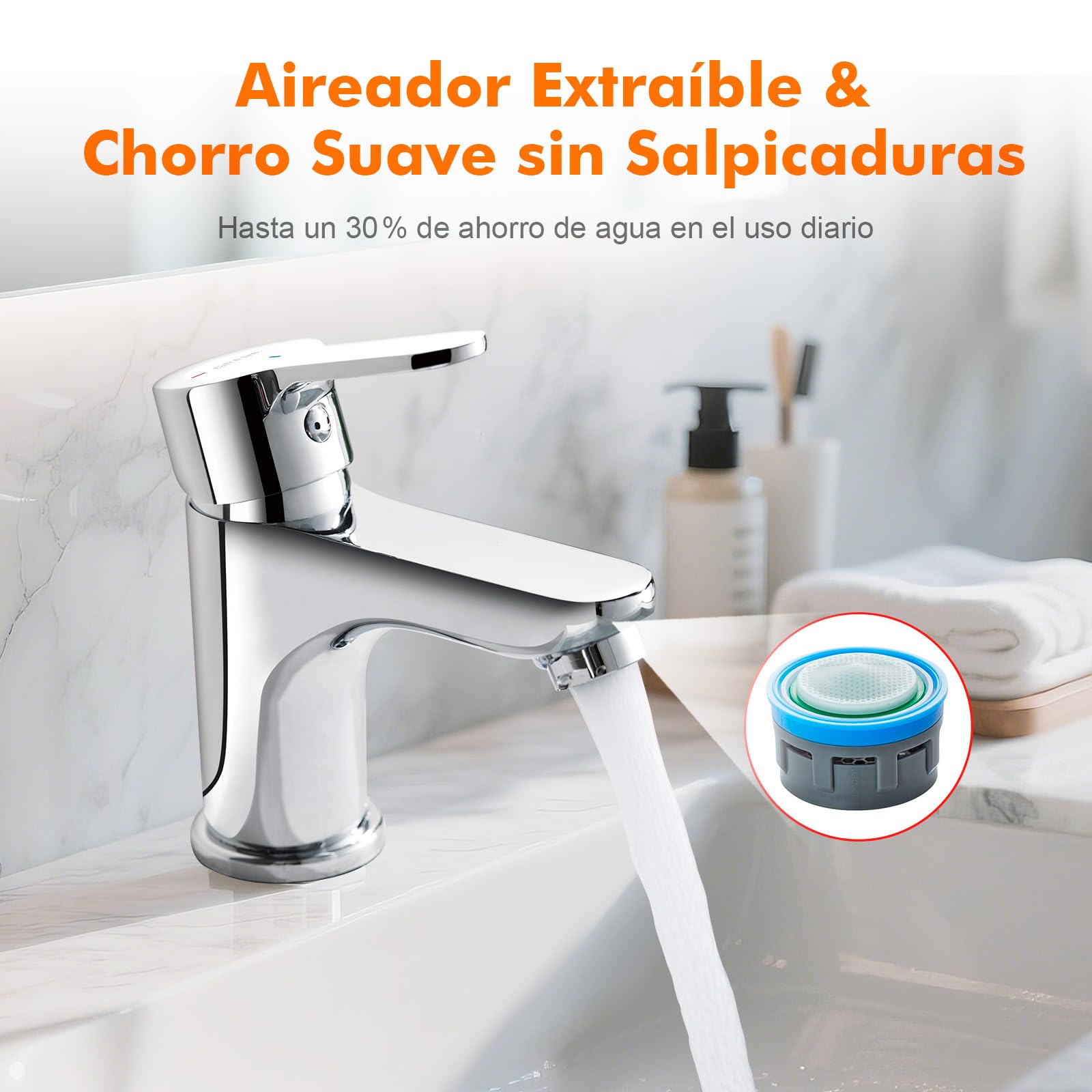 GRIFEMA Grifo Lavabo Monomando para Baño, Latón Cromado Resistente, Agua Fría y Caliente, Cartucho Cerámico Silencioso, Instalación Fácil, Altura de Salida 74 mm, G11003
