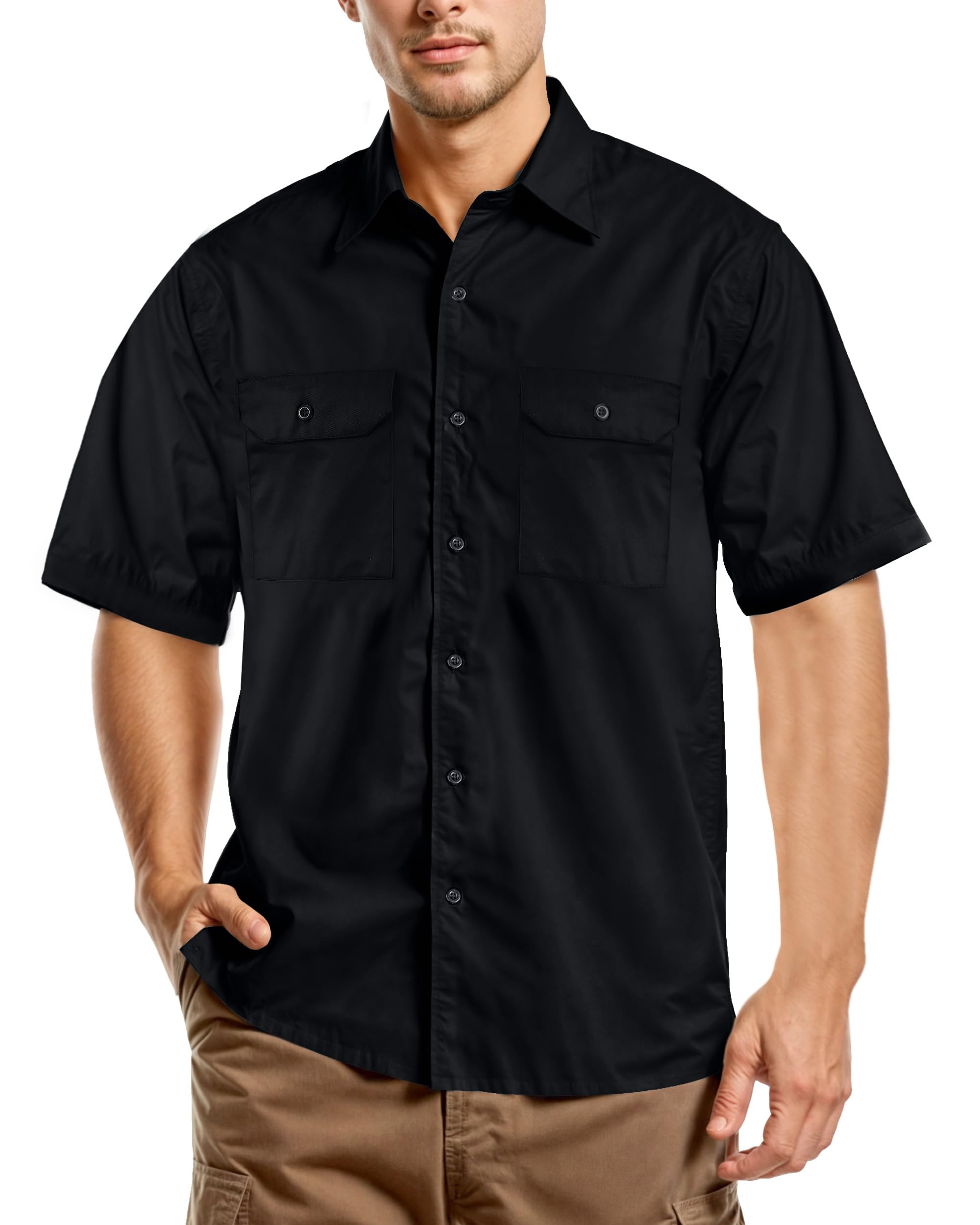NY Threads Men's Work Shirt, Short Sleeve, Two Pockets, Durable Work Wear, Small, Black