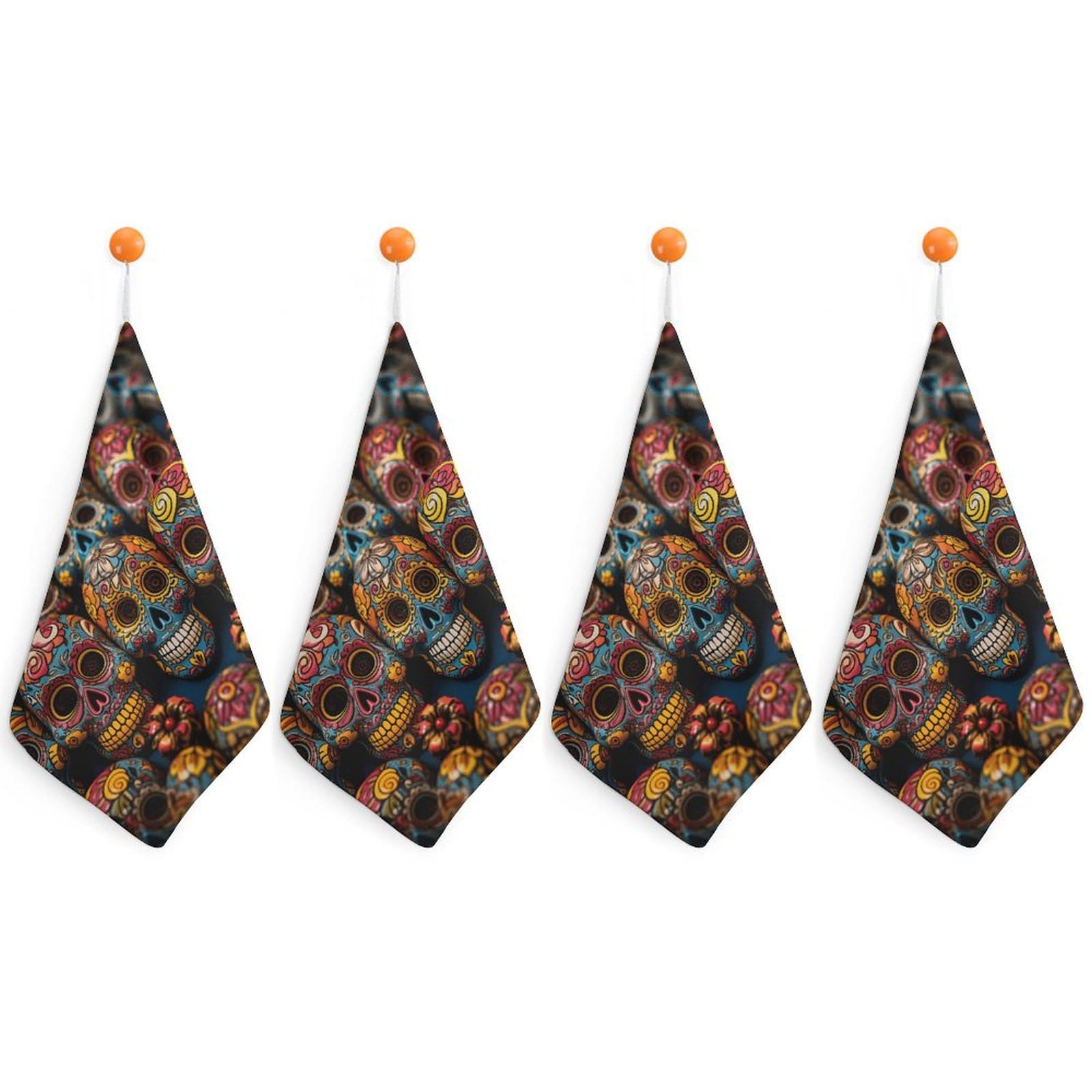 VstaDank Colorful Sugar Skulls Washcloth with Hanging Loop Quick Dry Microfiber Hand Towel Highly Absorbent Wash Cloth Reusable Makeup Remover Cloth Soft Feel Fingertip Towel for Bathroom