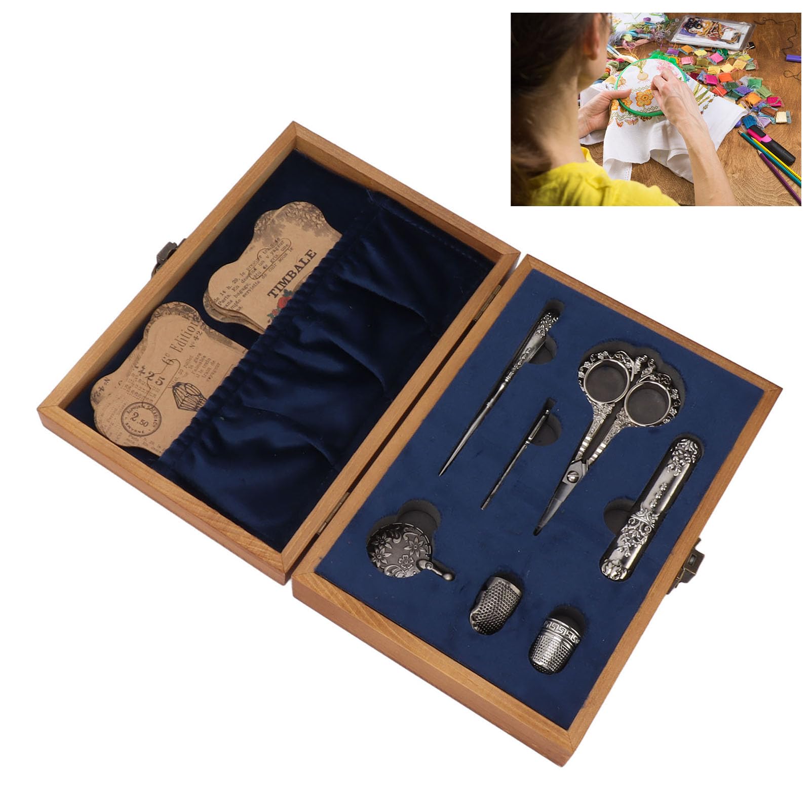 Juego de Tijeras de Bordar Vintage, Kit de Costura Antiguo de Acero Inoxidable con 7 Piezas, para Costura Artesanal (Plata)