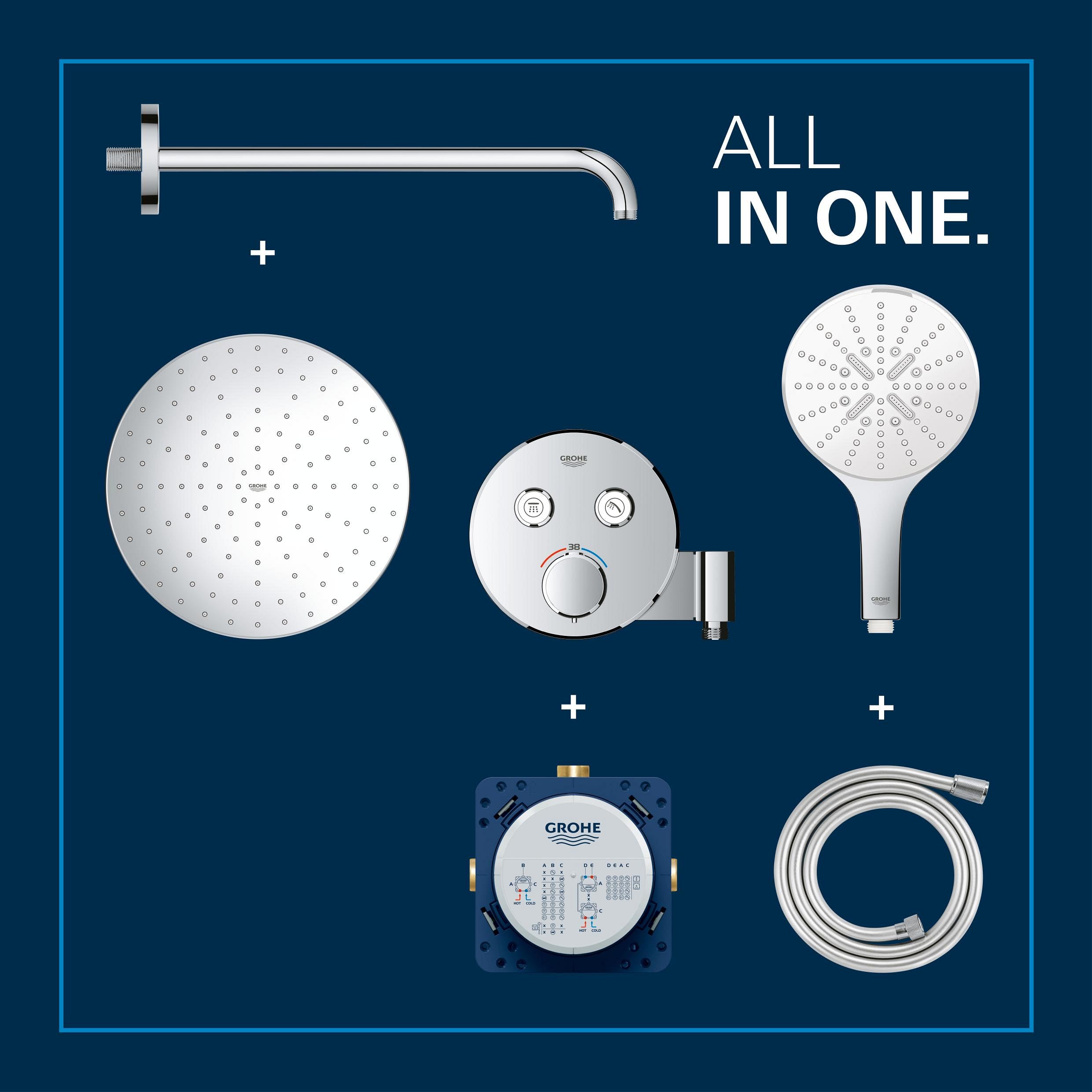 GROHE Precision SmartControl 310, podtynkowy system prysznicowy (31 cm deszczownica z termostatem, głowica prysznicowa 1 rodzaj strumienia, kompletny zestaw, wąż prysznicowy 1,50 m), okrągły, chom