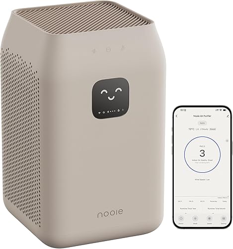 Nooie Purificador de aire WiFi, filtro HEPA H13 elimina el 99.97% de contaminantes, humo, polvo en hasta 538 pies cuadrados, indicador emoji a PM