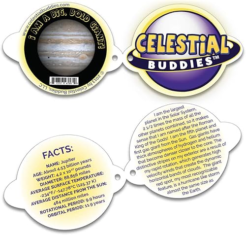 Miniatura 5 de Celestial Buddies Jupiter Buddy | Peluche suave de 12 pulgadas, características bordadas, etiqueta de datos divertidos de planetas para niños -
