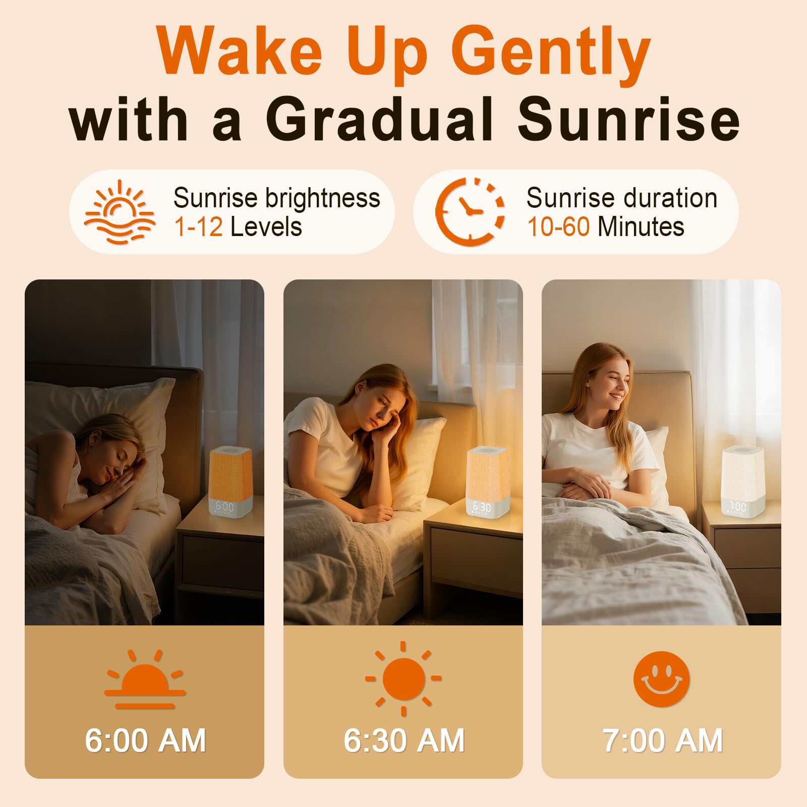 Wkzay 【White Noise Sound Machine】30 Beruhigende Geräusche, Sonnenaufgangswecker für sanftes Aufwachen, einstellbare Lautstärke & Nachtlicht, Timer, ideal für Erwachsene, Kinder und Babys - Einfach zu