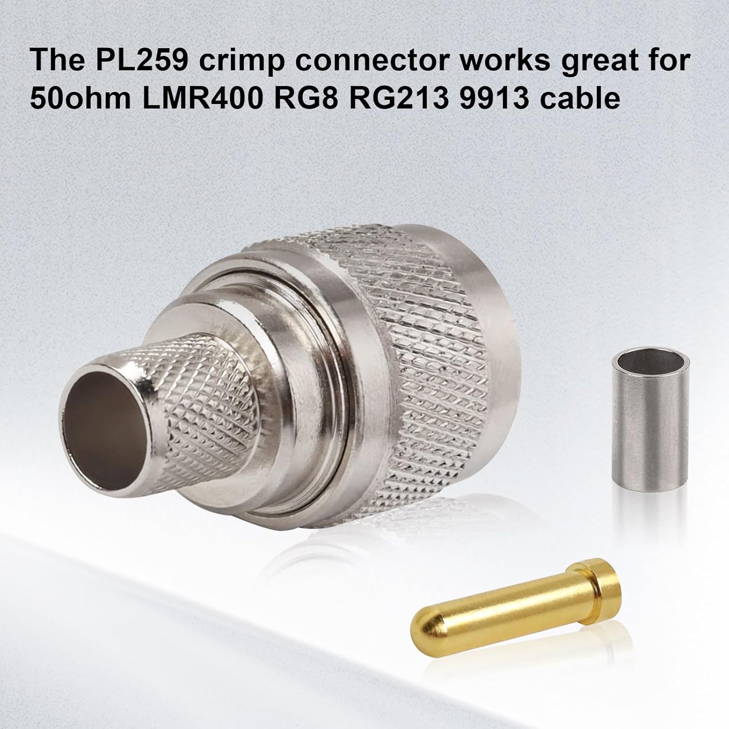 XRDS -RF PL259 UHF Male Coax Connectors 10PCS, PL259 Crimp Connector Kit for 50 Ohm LMR400 RG8 RG213 9913 Coaxial Cable, Ideal for Antenna, Radio, and Communication Systems