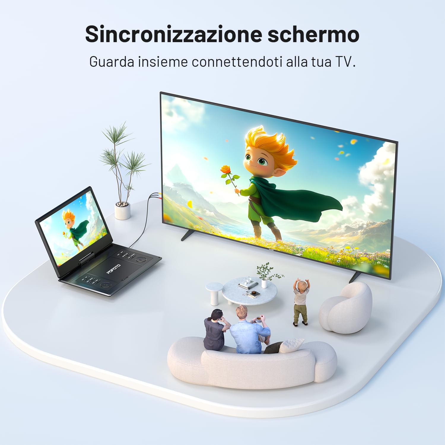 POFOTO Lettore DVD Portatile 15,7'' Schermo HD Ruotabile 14,1'' Batteria 6 Ore Supporto Multiformato Dischi SD USB Regione Libera