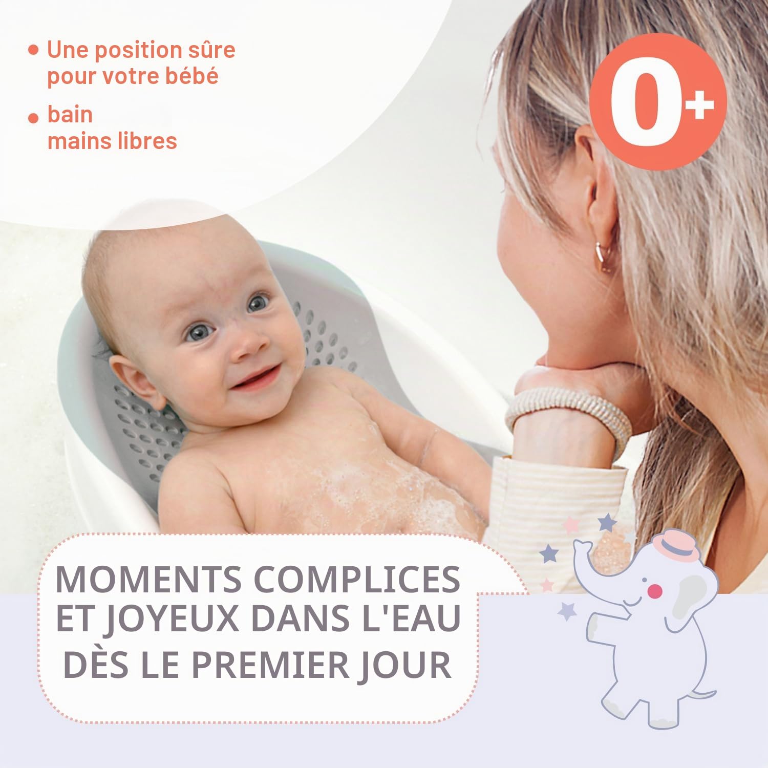 BABYLON Dolphin Transat de bain pour bebe 0-6 Mois, Antidérapant, Gris