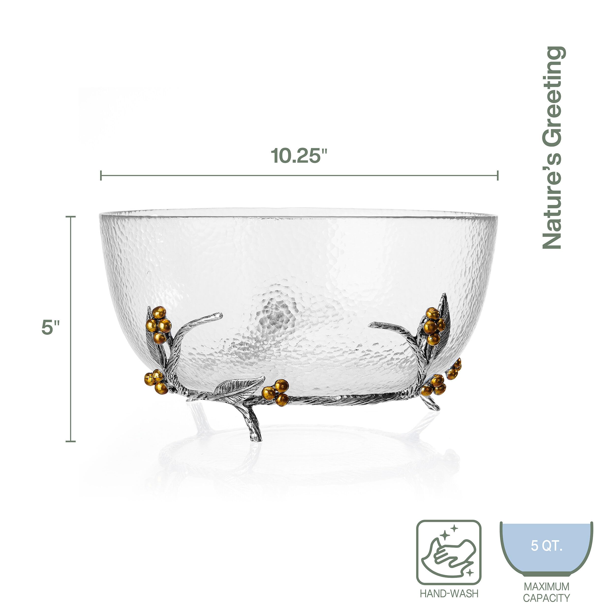 Fitz and Floyd Nature's Greeting Glass Centerpiece Serve Bowl, 5 Quart