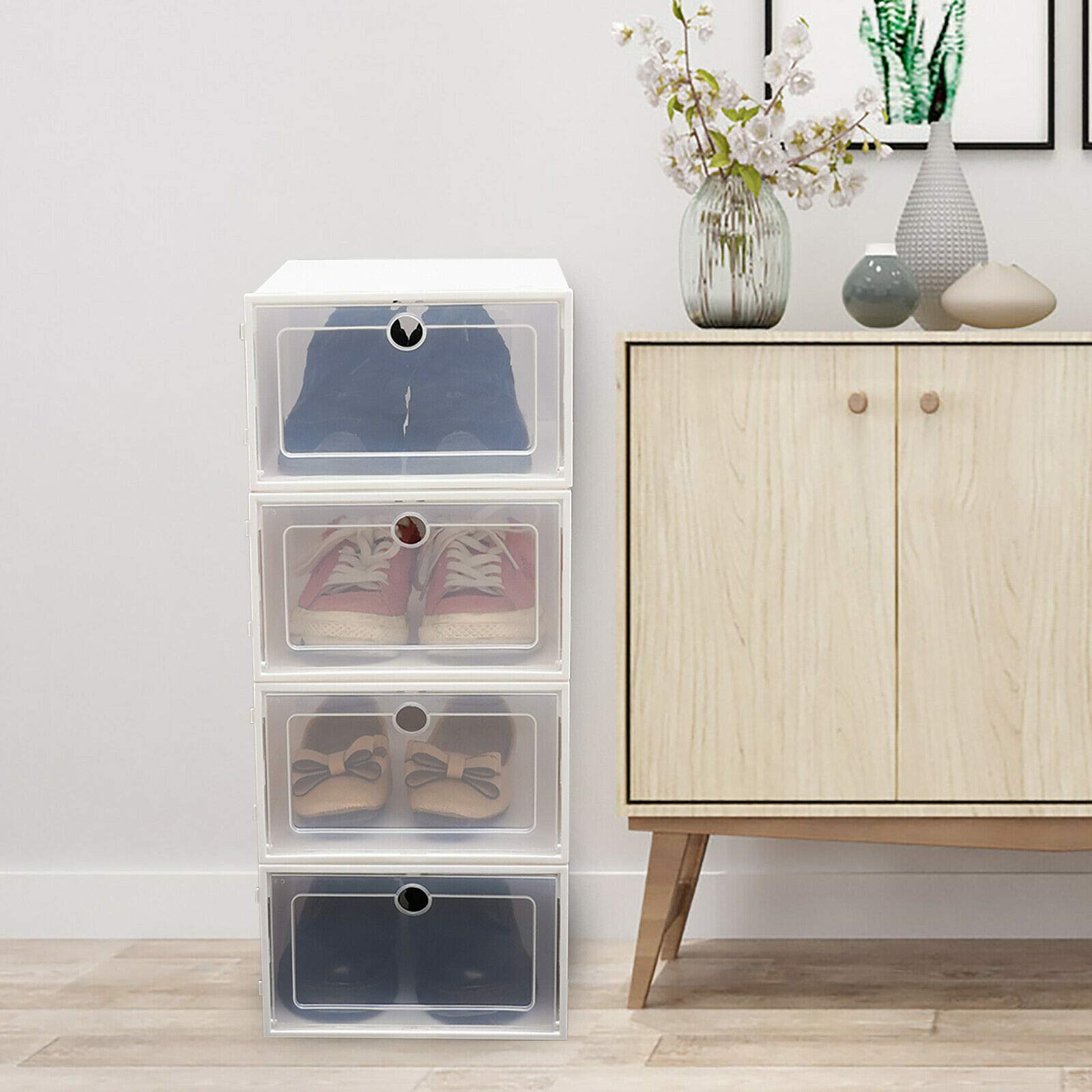 24 cajas para zapatos transparentes de plástico con tapa transparente, 33 × 23 × 14 cm, adecuadas para zapatos de mujer, hombre, niños