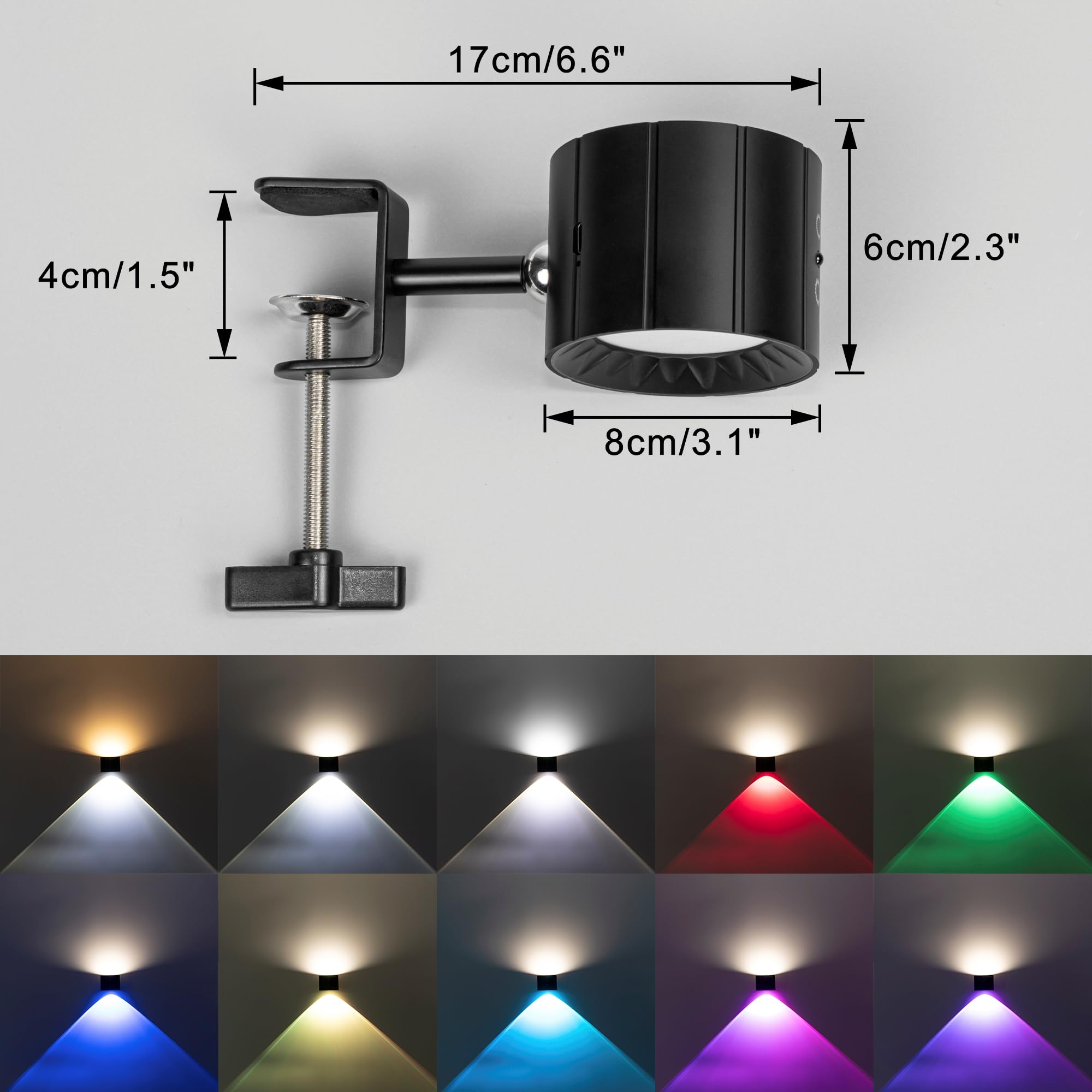 Yequandec Removable Magnetic 360° Rotating Clip-On Remote/Touch Switch Light Dimmable RGB Spotlight Black Metal Simple for Reading Rental House Party