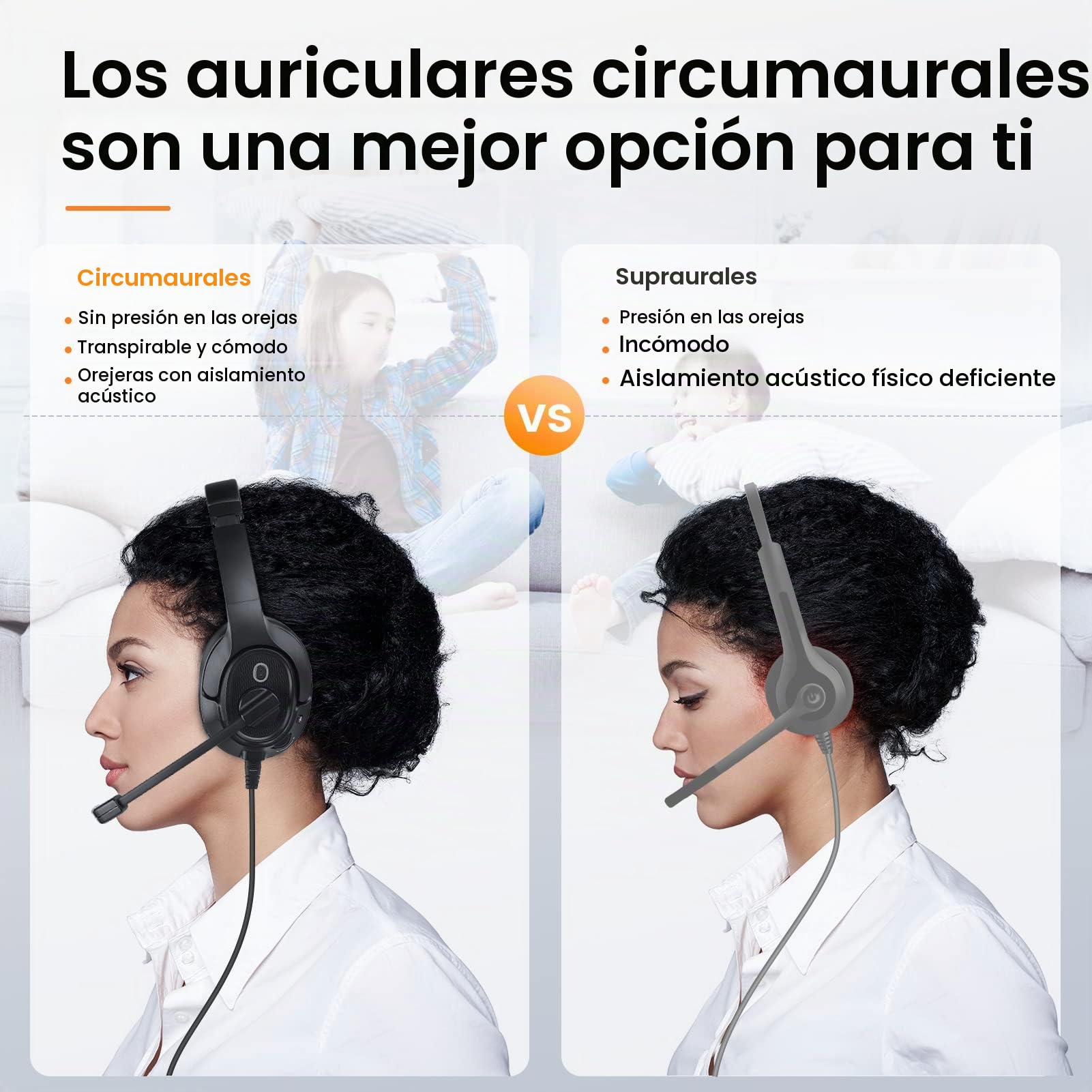 EKSA Auriculares USB con Micrófono, Cascos con Microfono Cancelación de Ruido, Control de Audio, Auriculares con Cable y Microfono para PC Portátil/Call Center/Oficina/Zoom/Teletrabajo/Teleoperador