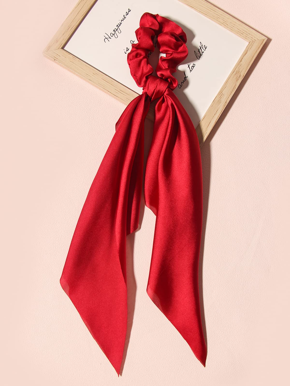 Women Fashion Red Clover Long Hair Scrunchie Elastic Tie Elegant Accessory Gift Amazon.com : Silk Hair Scrunchies Black Red for Women Girls  main image 3