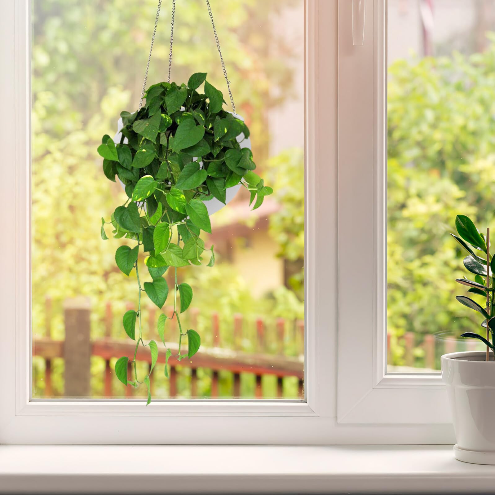 jojofuny Pot Suspendu à Arrosage Automatique en Plastique Blanc Grand Diamètre 24 CM Chaîne Incluse Jardinière Murale Auto-Irrigante pour Plantes Vertes Pots à Eau pour Plantes