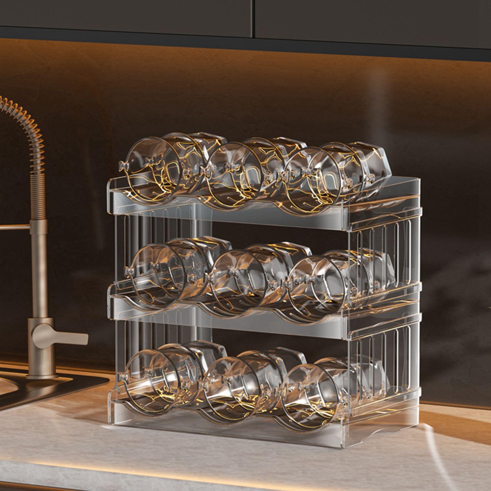 2 x 40 once, organizer per tazze da acqua, impilabile, per armadietto, accessori per tazze, 3 livelli