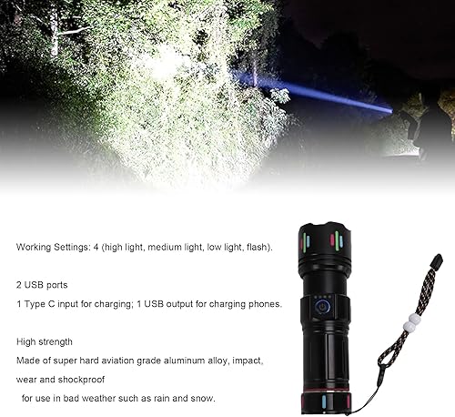 Miniatura 5 de Super Bright Flashlight, 1800lm LED Rechargeable Flashlight, Cool Fluorescent Strips for Emergency, Camping, Hiking