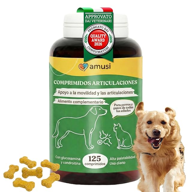 AMUSI Condroprotector Perros 125 Comprimidos - Suplemento Articulaciones Perro con Glucosamina y Condroitina