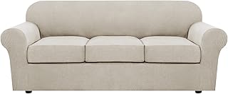 H.VERSAILTEX 4 Piece Stretch Sofa Covers for 3 Cushion Couch Covers for Living Room Furniture Slipcovers (Base Cover Plus 3 Seat Cushion Covers) Upgraded Thicker Jacquard Fabric (Sofa, Island Fossi)