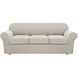 H.VERSAILTEX 4 Piece Stretch Sofa Covers for 3 Cushion Couch Covers for Living Room Furniture Slipcovers (Base Cover Plus 3 Seat Cushion Covers) Upgraded Thicker Jacquard Fabric (Sofa, Island Fossi)
