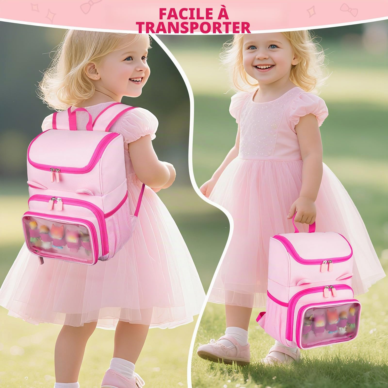Sac de transport compatible avec le kit de démarrage Toniebox, sac de rangement de voyage compatible avec les figurines Tonies, les écouteurs Tonies et les accessoires, Rose, 9" x 5" x 11.6"