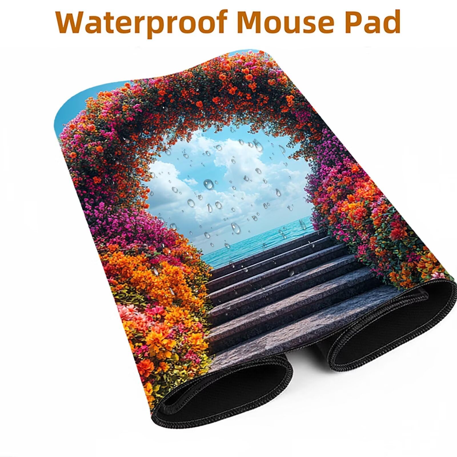 Podkładka pod mysz z motywem kwiatowym, XXL, 60 x 140 x 0,3 cm, podkładka na biurko, wodoodporna, gamingowa, poprawia prędkość, akcesoria do gier, laptop, biuro, prezent dla mężczyzn, FSBD-2379