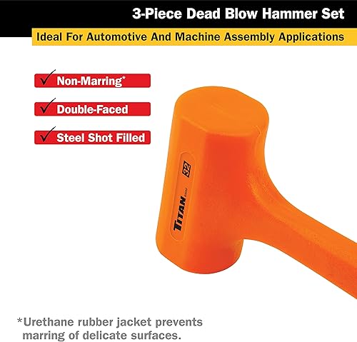 Miniatura 14 de Titan 63148 Martillo de soplado muerto de 3 libras con cabeza rellena de acero, resistente a chispas y rebotes, mango texturizado de diamante