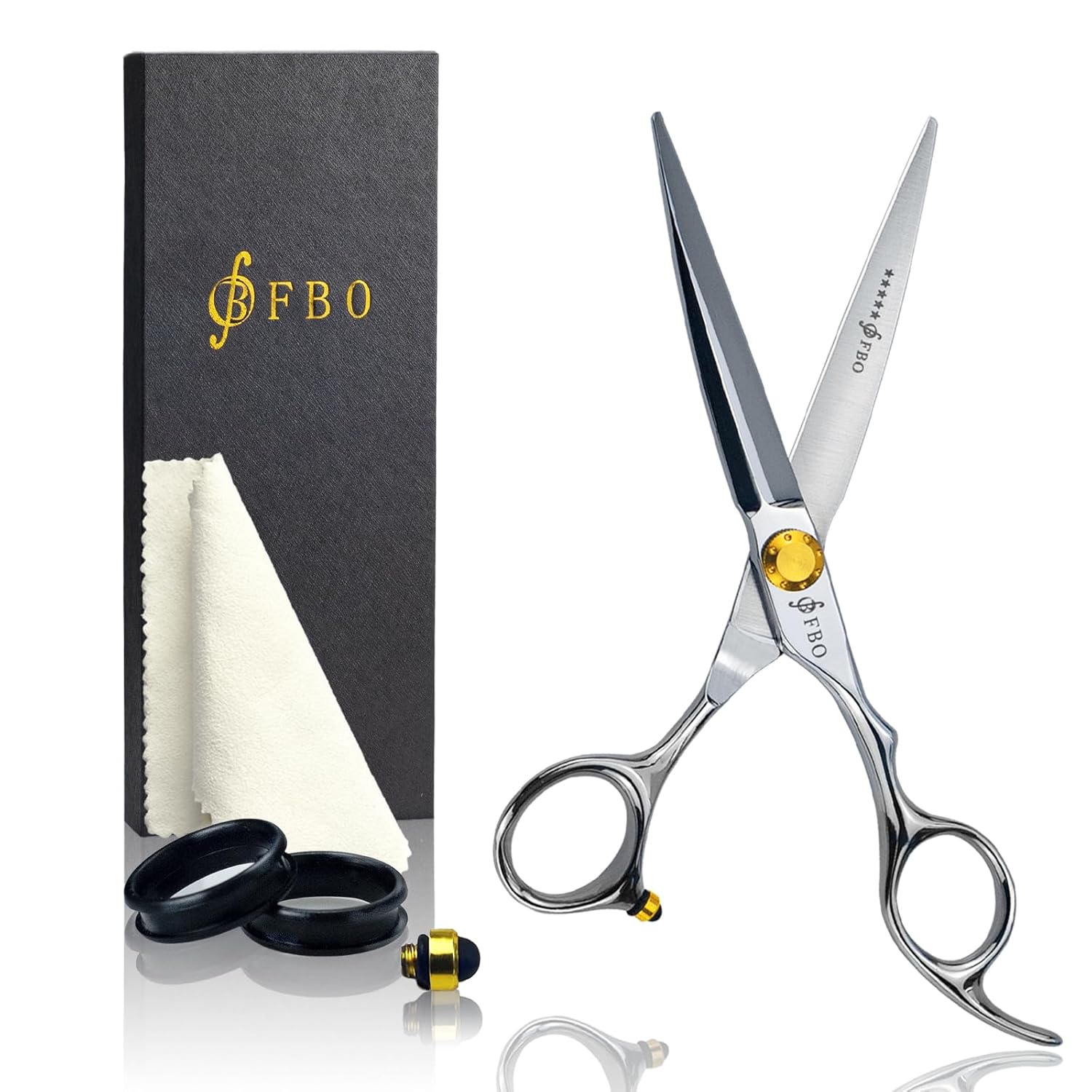 FBO Pro Hair Scissors 6.5" - 440C Steel, Precision Blades, Sharp Durable & Smooth Cutting, for All Hair Types, Home & Salon Use (Golden)