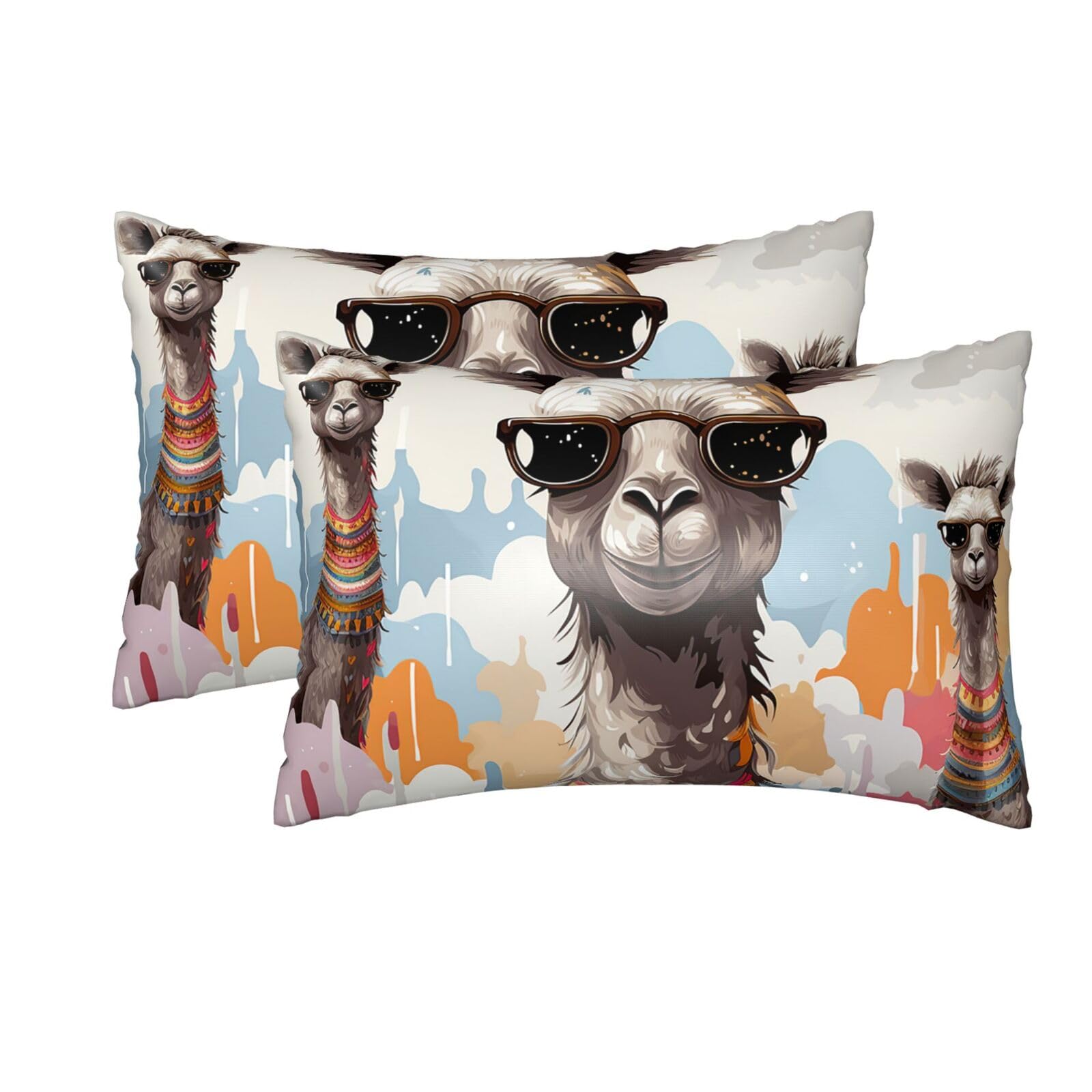 2 Pack Queen Silk Pillow Cases with Hidden Zipper, Luxury Soft Satin Pillow Covers for Hair and Skin, Cute Giraffe Funny Pillowcases 20"x30" Bed Pillow Protectors Cover for Sleeping Gifts