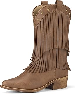 Rollda Girls Cowboy Boots with Tassel, Fringe Cowgirl Boots, Snip Toe, TPR Outsole, Kids