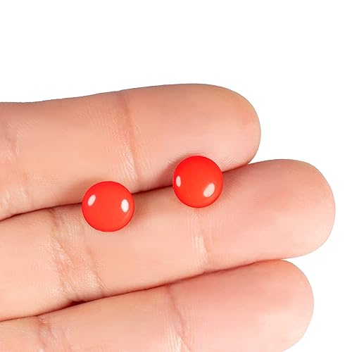 Miniatura 5 de Glow in the Dark 8 mm Stainless Steel Stud Earrings for Women Teen and Girls, Elesea Jewelry - Handmade in Italy (Neon Orange, 8 mm.)
