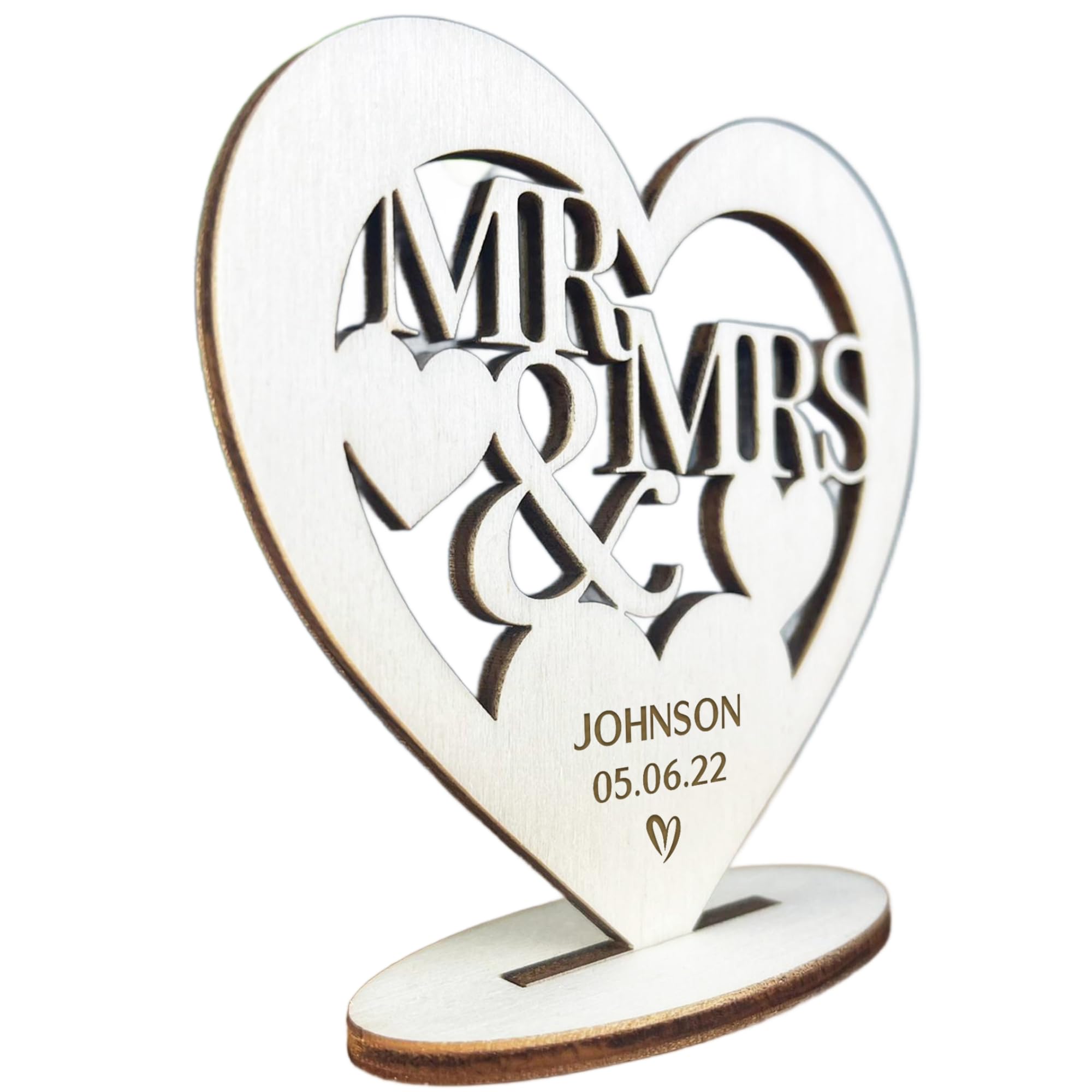 Red Ocean Personalised Mr & Mrs Wedding Gift Wooden Freestanding Engraved Heart Congratulations, Wedding, Anniversary, Gift For Him Her