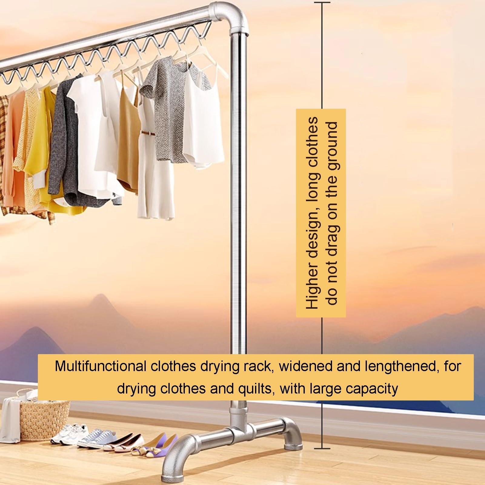 Tendedero resistente con ganchos a prueba de viento - Colgador versátil para interiores y exteriores para ropa, mantas, sábanas y prendas de vestir - Ahorra esp,Silver-(L x W x H) 150x51x150CM