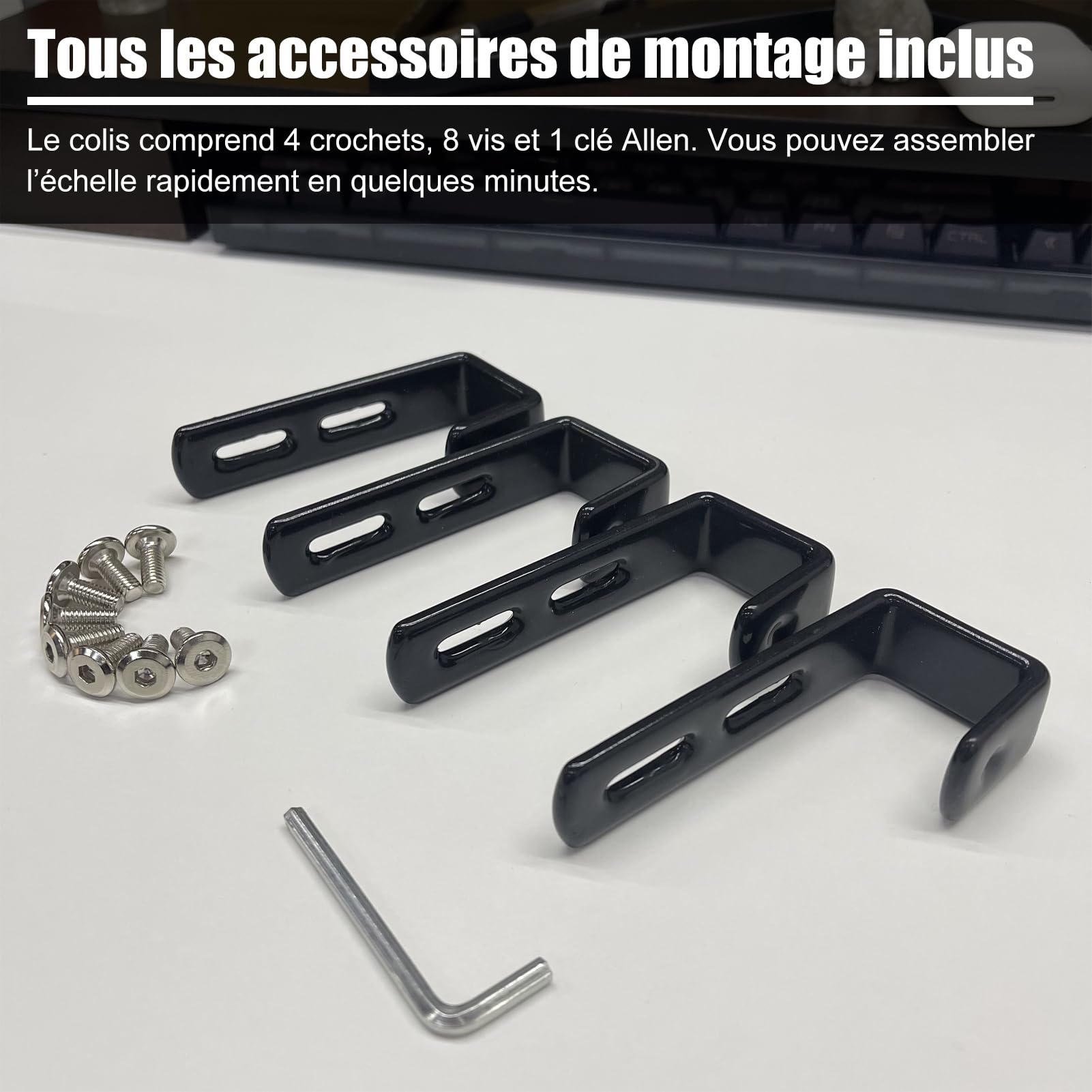 Échelle Robuste pour Couchette de Camping-Car 127/140/152/168 cm, avec 4 Crochets et Embouts Antidérapants, Escalier Métallique pour Caravane, Maison ou Dortoir (168 cm, Noir)