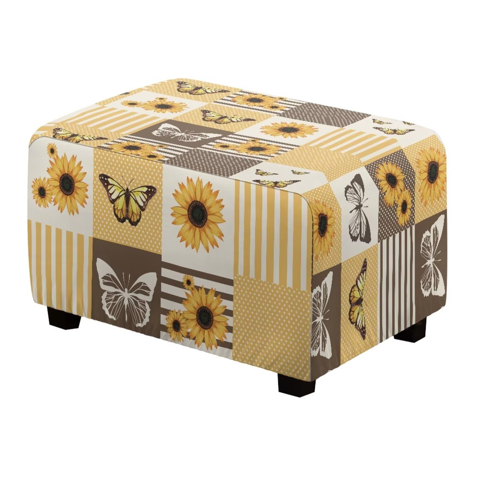 ZOUTAIRONG Stretch Ottoman Cover Butterfly Sunflower Elastic Rectangle Footrest Protector Sofa Protector & Home Decor for Living Room, Bedroom,