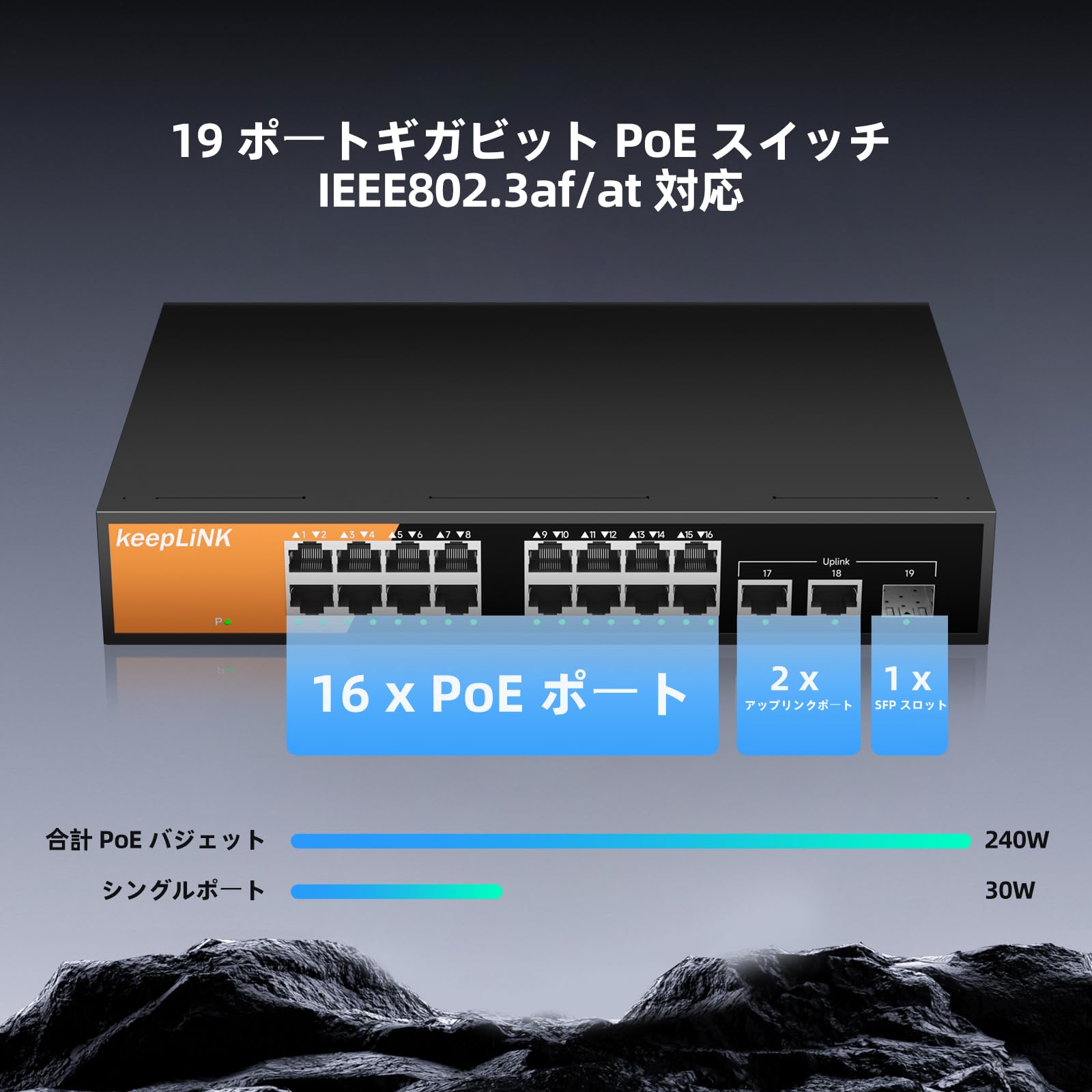 Amazon.co.jp: keepLiNK スイッチングハブ 16ポートGiga PoE (240W