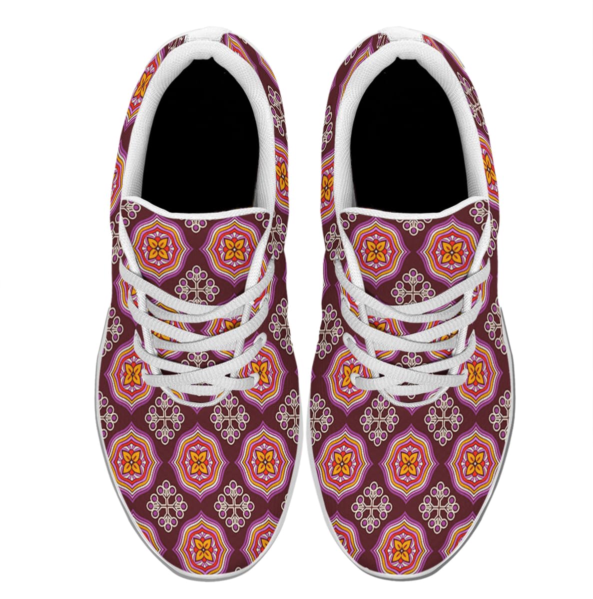 Women Men Ethnic Floral Prints Shoes Slip On Running Shoes Athletic Tennis Sneakers White Size 5