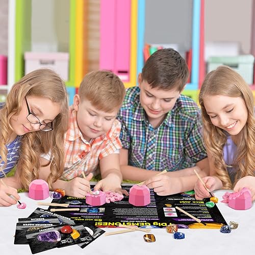 Miniatura 2 de Kit de Excavación de Gemas Byncceh  Excava 12 Piedras Preciosas Reales y Cristales para Niños, Kit de Excavación de Gemas, Colección de Minerales y