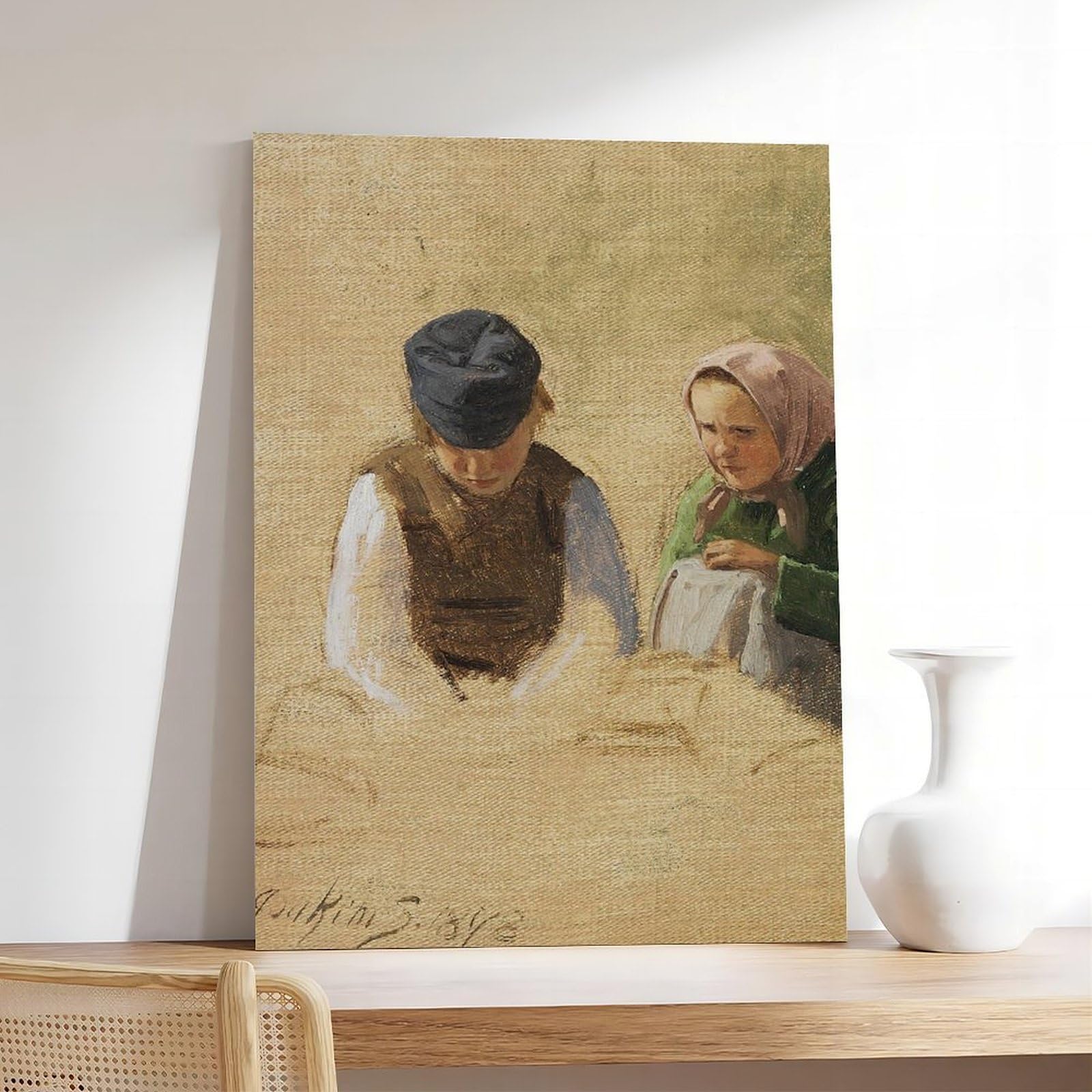 Poster su tela Bondedreng Og Syende Bondepige. Studie (1878) per soggiorno, decorazione regalo