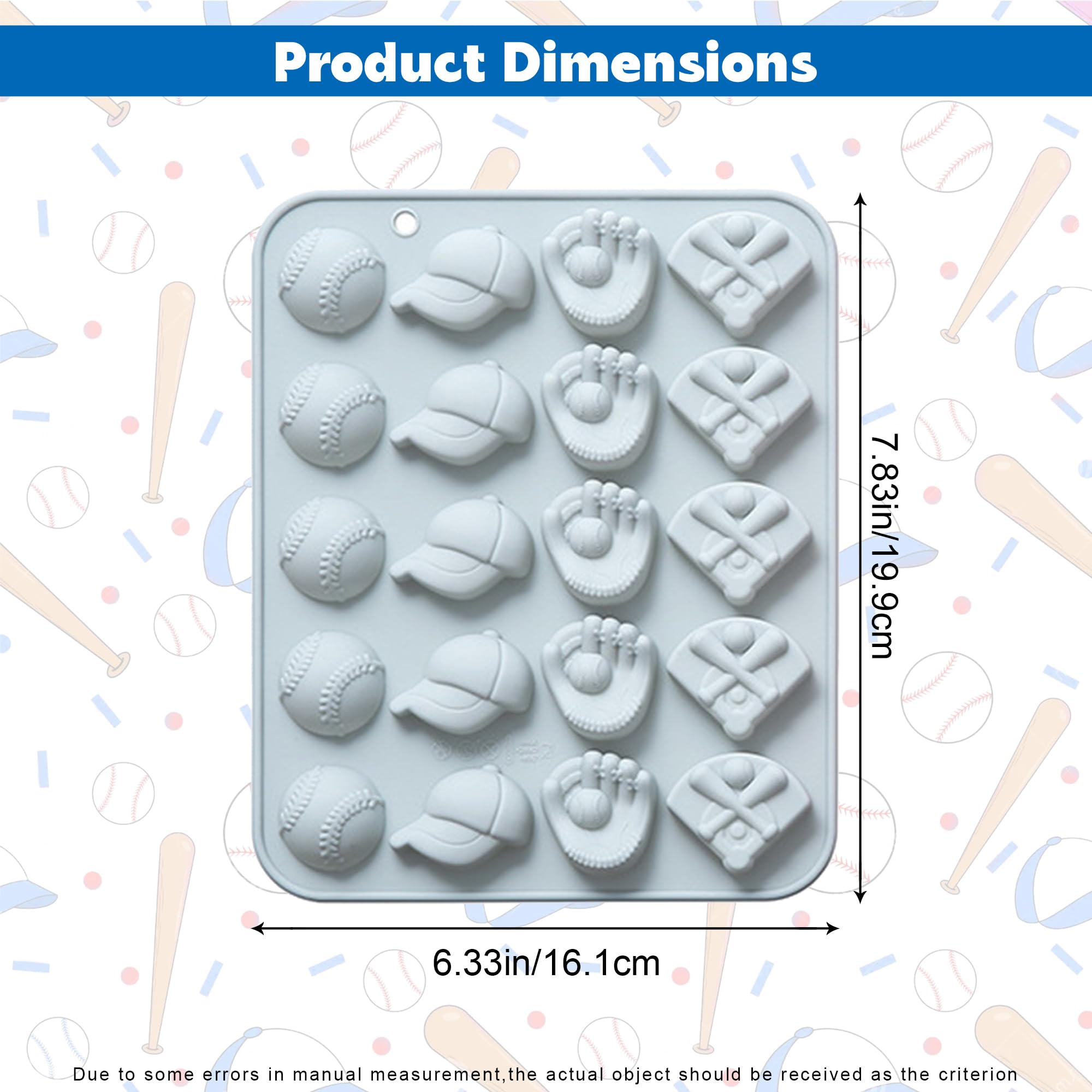 Baseball Chocolate Mold,Sports Theme Silicone Mold,20-Cavity Baseball Softball Bat Glove Silicone Fondant Candy Baking Mould for Sport Themed Party Cake Cupcake Topper Sugar Paste Decorating