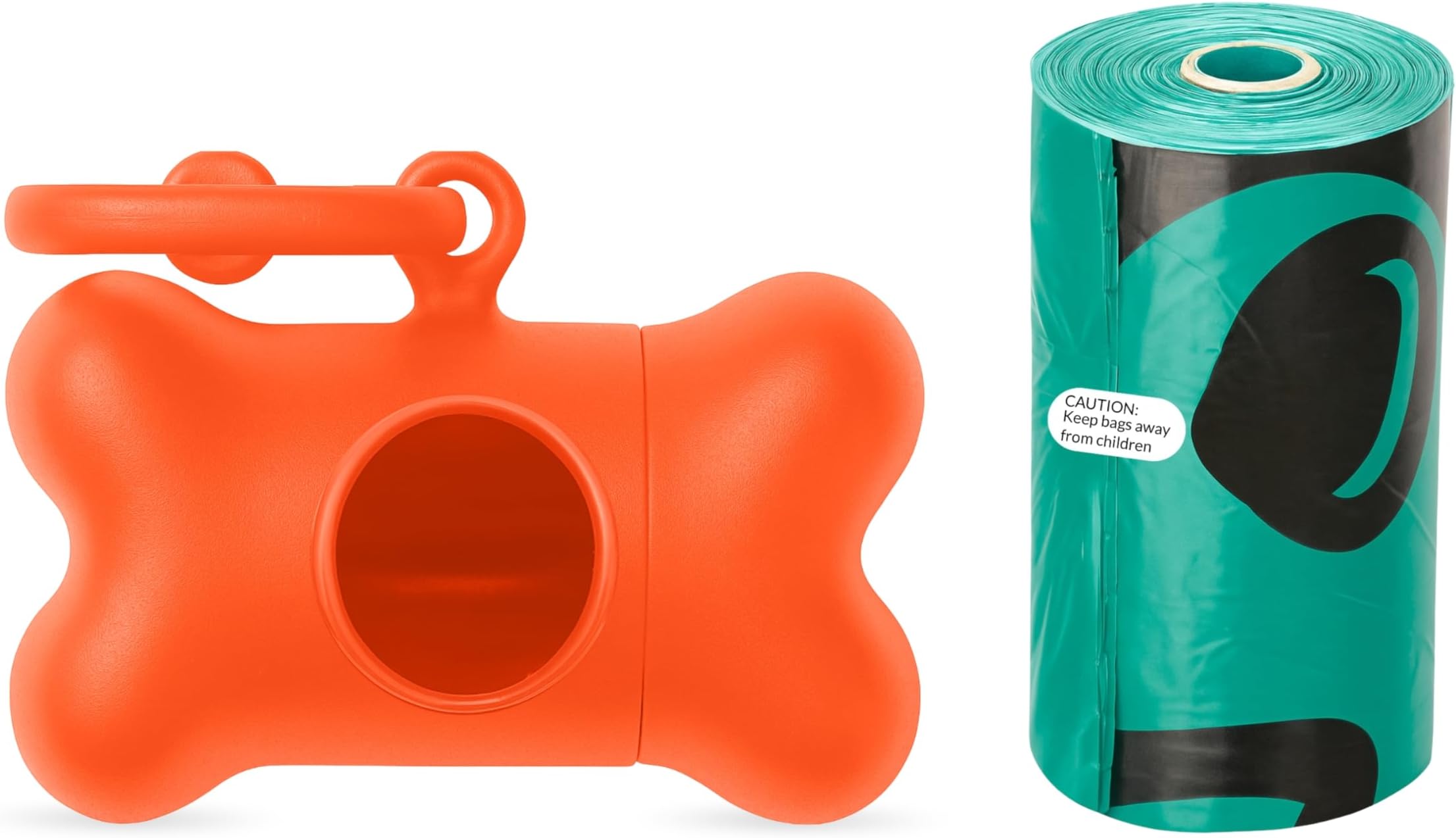 Dog Poop Bag Roll (15 Bag) and Poop Bone Shape Holder with Carabiner Clip Combo - Waste Pick up Garbage/Poop Pet Bag | Leak Proof, Biodegradable, Thick, Eco-Friendly & Portable