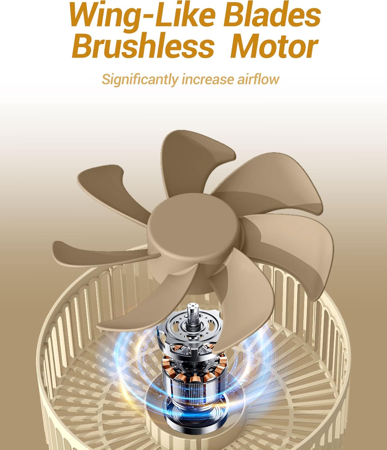Portable Fan, 8'' Oscillating Desk Fan, 5400mAh Rechargeable Small Fan for Bedroom, 4 Speeds&8H Timer Battery Powered Travel Fans for Outdoor, Khaki - Image 6