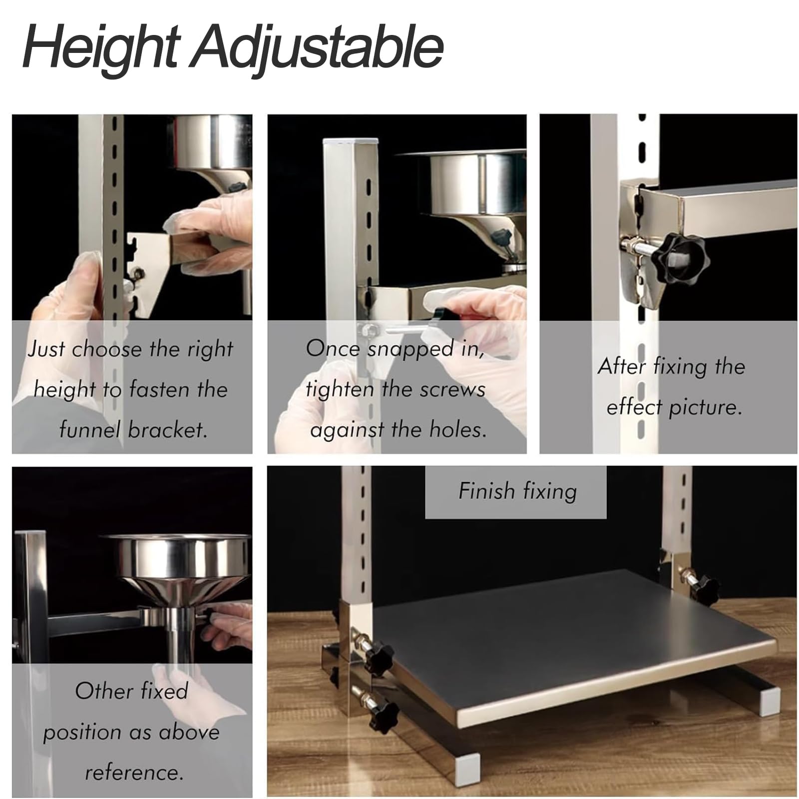 MObyat Embudo De Llenado Manual, Tolva De Alimentación De Acero Inoxidable 304 con Soporte, Bandeja Elevable Ajustable, Diseño De Boca Ancha, Tamaño del Puerto De Descarga De 6 Cm (Opcional)