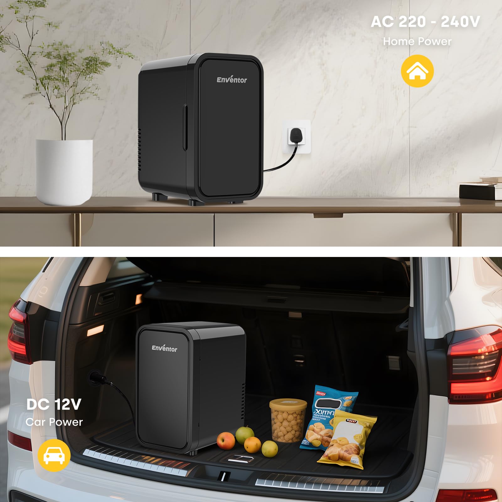 Enventor Mini Fridge 6 Litre/ 8 Can, AC+12V DC Power, Portable Cooler & Warmer, Small Fridge for Bedrooms, Car, Skincare, Fruit and Drinks, Black — view 5