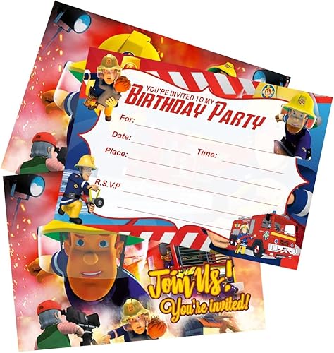 Miniatura 2 de SUTRADHAR 24 invitaciones de cumpleaños de bombero sam, invitaciones de fiesta de bombero Sam, suministros de decoración para fiesta de cumpleaños
