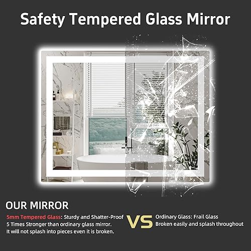 Miniatura 7 de Espejo de baño LED de 40 x 32 pulgadas con luces, luces dobles regulables, antiniebla, espejo LED frontal y retroiluminado para baño, espejo de