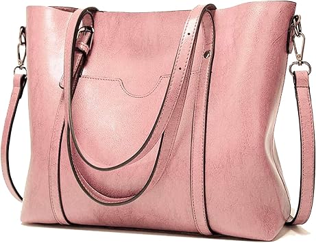 Aileese Womens Handbags Soft Leather Large Capacity Retro Vintage Top-Handle Casual Pocket Tote Shoulder Cross-Body Bags Pink