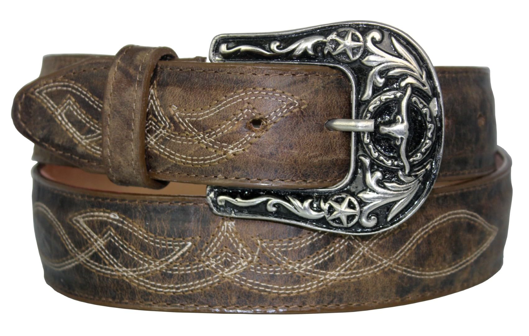 El Presidente Mens Rustic Brown #215 Western Cowboy Belt Leather Handmade Stitched Removable Buckle 36