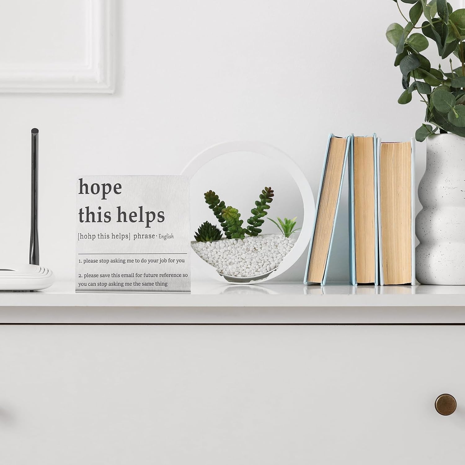 YOKIVE Funny Desk Sign, Funny Nameplate Cute Office Cubicle Decor Plaque for Women Employees Friends Gifts, Silver (Hope This Helps)