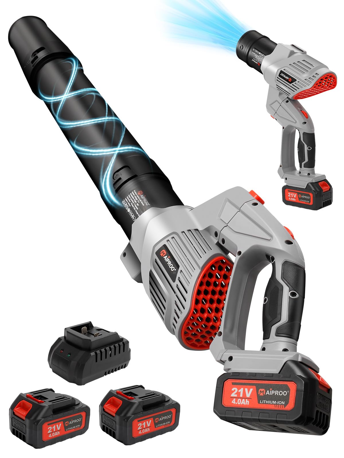 Souffleur à Feuilles sans Fil,Mode Turbo,1189m³/h,21V,souffleur à Feuilles 5 Vitesses avec 2 Batteries de 4.0 Ah et Chargeur,Rotation à 180 °,pour Le Nettoyage de la pelouse,du Garage,de la terrasse
