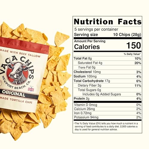 Miniatura 2 de Vaca Chips  Chips de tortilla de sebo de vaca, sabor original  Pack de 3 bolsas de 5 onzas  Botana sin aceite de semillas, hecha con maíz orgánico y