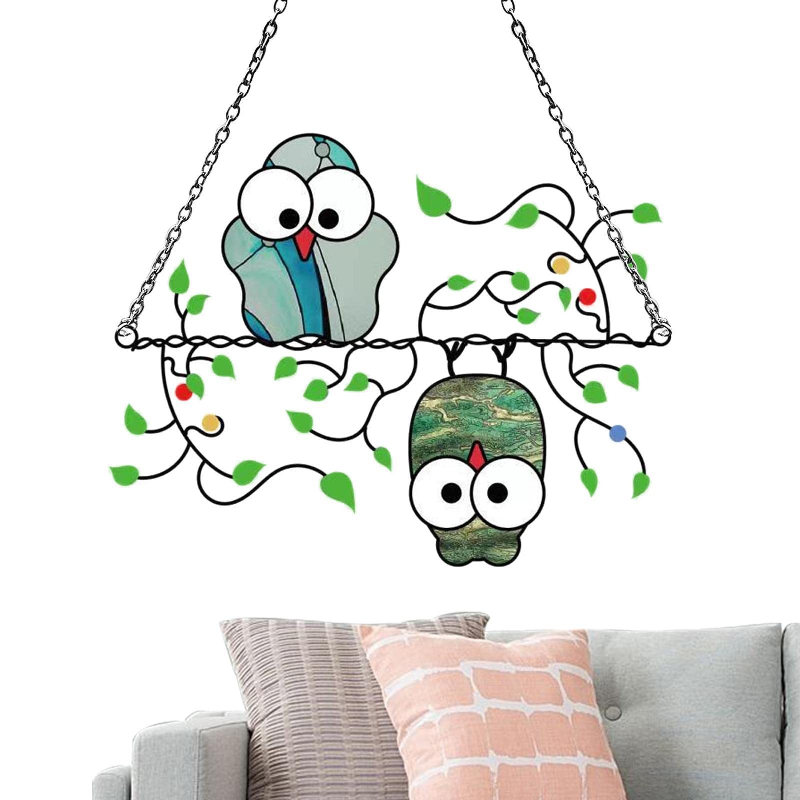 Panneau Attrape-soleil En Hibou Multicolore En Acrylique Teinté - Chouette Sur Une Fenêtre En Fil Fer, Attrape-soleil Pour Panneaux